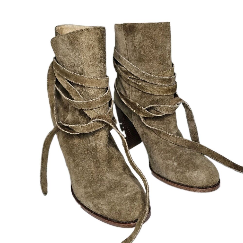 Hotel Particulier Tan Nubuck  Ankle Boots W EUR 38 Lace Up Block Heel